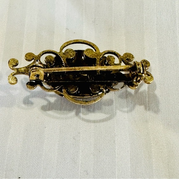 Vintage Floral Tiger’s Eye Brooch Pin - Picture 4 of 4